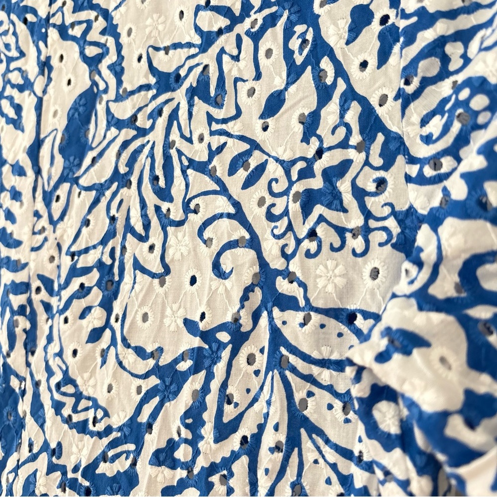 Zara Eyelet Blue White Paisley Summer Midi Dress Size XS Boho Vacation Dress - Picture 12 of 13